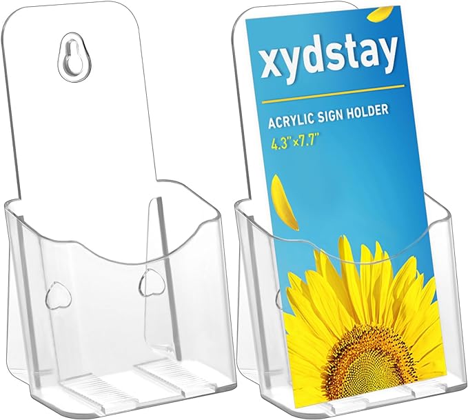 xydstay Acrylic Brochure Holder 4 Inches Slant Back Design, Clear Display Stand, Plastic Table Stand Sign Holder,Pamphlet Holder Flyer Holder,Display Stand,Table Signs Plastic Paper Holder for Office, Home, Store, 2 Pack