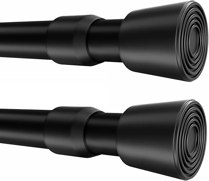 2 Pack Black Tension Rods, 41"-75" Adjustable Shower Curtain Rods, Heavy Duty No Drilling Rod, 11lbs Max Load, 1.2" End Cap, 19/22mm Tube, Metal, for Bathroom, Window, Bedroom, Doorway, Closet