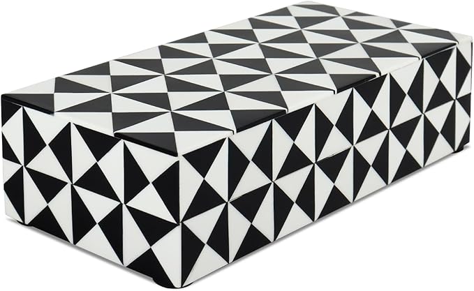 Handicrafts Home Decorative Storage Box with Lid, Black and White Decorative Box for Remote Controls, Coffee Table Storage Organizer, Keepsake Box for Living Room, Shelf & Hallway Decor, 10x4.5x2.5