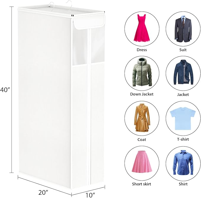 Univivi Cotton Garment Bag 40 Inch, Large Garment Bags for Hanging Clothes with Clear Mesh Window, Breathable Garment Bag for Dresses, Coats, Gowns, Shirts, Suits, 2 Pack