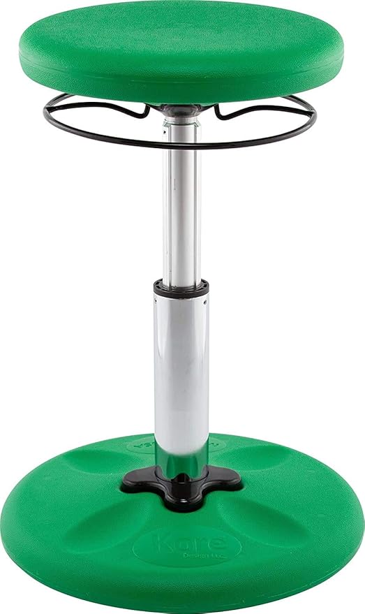 KORE DESIGN Adjustable Wobble Stool Chair, Girls + Boys Kid Desk Stools, Ergonomic Small Office Chairs, Flexible Seating for Active Kids, ADD/ADHD, Classroom, Home, Age 6-11, Standard (14-19in), Green
