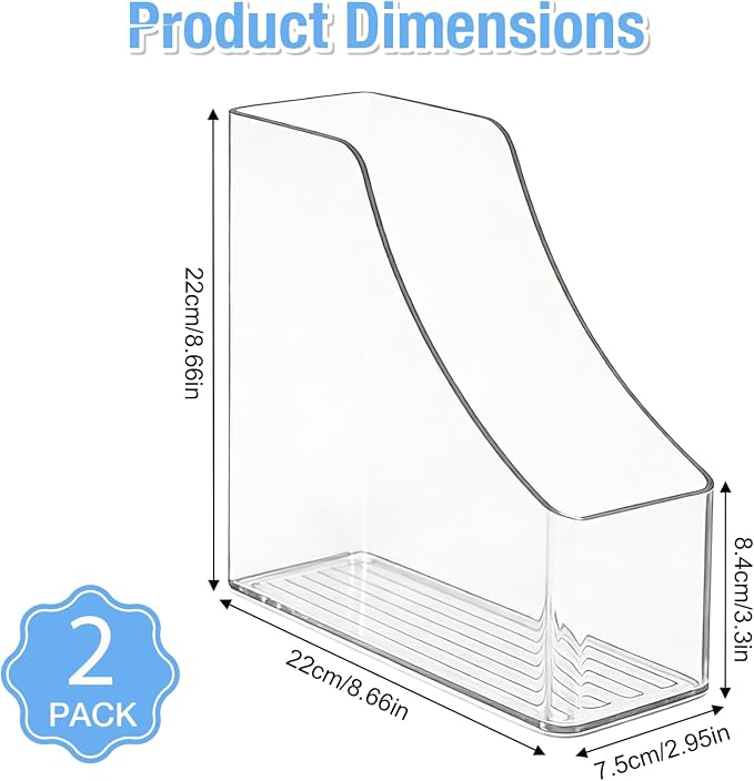 SAYEEC Vertical File Holder Clear Acrylic Magazine Holder Desk File Organizer Multi-purpose Document Organizer Storage Bins Holding for Magazines Binders Notebooks Envelopes Office Supplies (2 Pack)