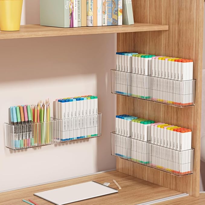 2 Pack Wall Mount Marker Organizer,Art Caddy Floating Makeup Organizer,Clear Floating Shelves Acrylic Wall Storage for Office,Medicine Cabinet Door Organizer and Storage,No Drill