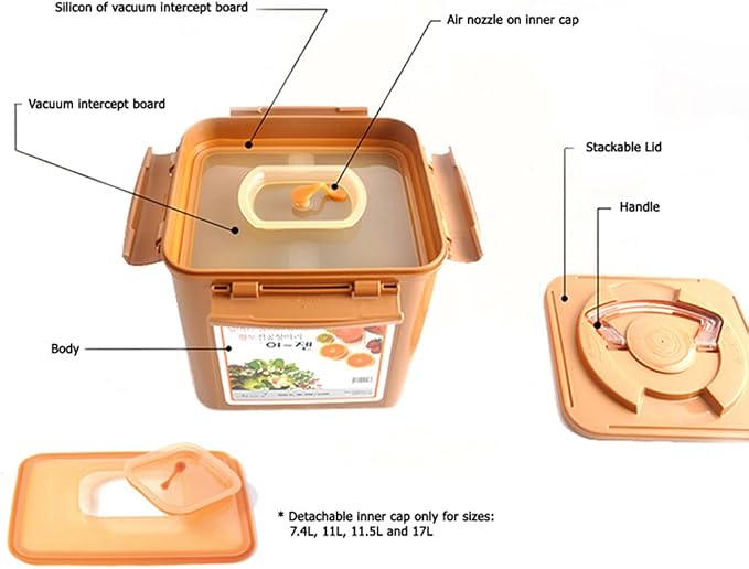 e-jen Premium Kimchi, Sauerkraut Container Probiotic Fermentation with Inner Vacuum Lid (Earthenware Brown, 2.2 gal/ 8.5L)