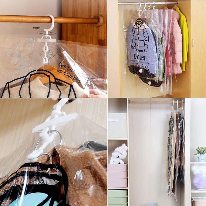 FETNHU Hanging Compressible Storage Bag, Hanging Vacuum Storage Bags with Pump, Reusable Space Saver Vacuum Storage Bags for Home Closet Organization Compression Seal (5PCS,L 67 x 110cm)