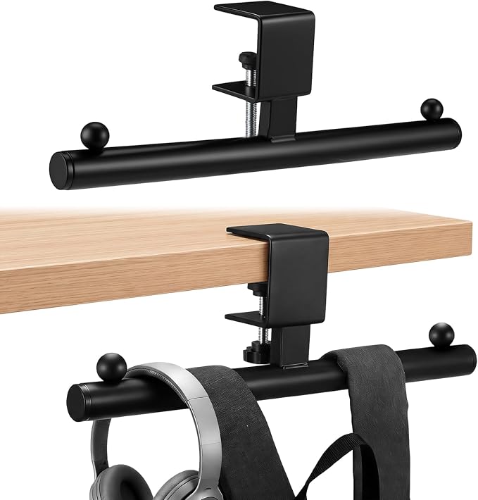 Geelin 2 Pcs Black Heavy-Duty Bag Hook for Desk or Table Bag Hanger Backpack Holder Purse Hook Table Handbag Hanger Organizer Storage Under Desk for Office Classroom Dorm Accessories