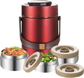 67oz Vacuum Insulated Lunch Food Container for Hot Food, 3 Tier Stackable | Adults Stainless Steel Wide Mouth Thermal Lunch Box, Leak-Proof Thermo Food Jar for Office & Outdoor (Red)