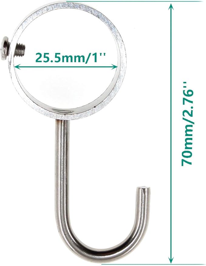 Stainless Steel Kitchen Hanger Hooks,Heavy Duty Rod Tube Rail Hanger Hooks for Hanging Pots and Pans,Towels,Oven Mitts,Fits for 25mm/1" Dia Rod,6 Pack (25mm Diameter)