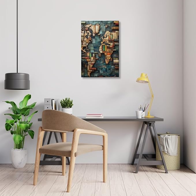 World Map Book Adventure Vintage Library Art Aesthetic Poster Canvas Wall Art Decoration Living Room Home Decor Bedroom Decoration Poster Unframed24x36inch