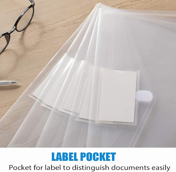 Sooez 24 Pack Plastic Envelopes Poly Envelopes, Clear Document File Folders US Letter A4 Size File Envelopes with Label Pocket for School Home Work Office Organization, Clear