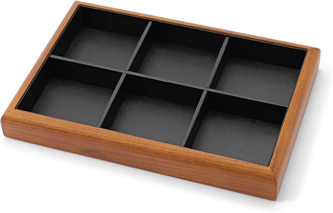 Oirlv Solid Wood 6 Grid Jewelry Organizer Tray Jewelry Drawer Organizer(Black)
