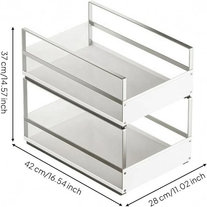 Gralara Pull out Cabinet Organizer Open-Top Cabinet Drawer Basket Rectangular, Large White Pull-out Basket