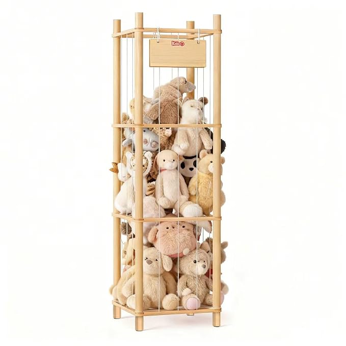 Kiddocood Kids CPC & TIC Certified Stuffed Animal Storage - 3-Tier Large Natural Solid Wood Plush Toy Organizer & Holder, Corner Solution for Playroom & Nursery, BPA-Free & Zero Glue, 53"H