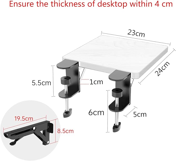 Sisyphy Ergonomics Desk Extender Tray, 9.5x9.1" Punch-Free Clamp on, Foldable Keyboard Drawer Tray, Table Mount Arm Wrist Rest Shelf, Computer Elbow Arm Support