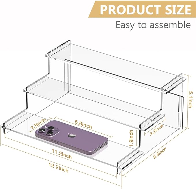 Acrylic Risers Display Stand, 3 Tier Cupcake Holder, Perfume Organizer | Clear Display Shelf for Figures and Collection, Dessert Shelves for Party, Display Risers for Decoration and Organizer
