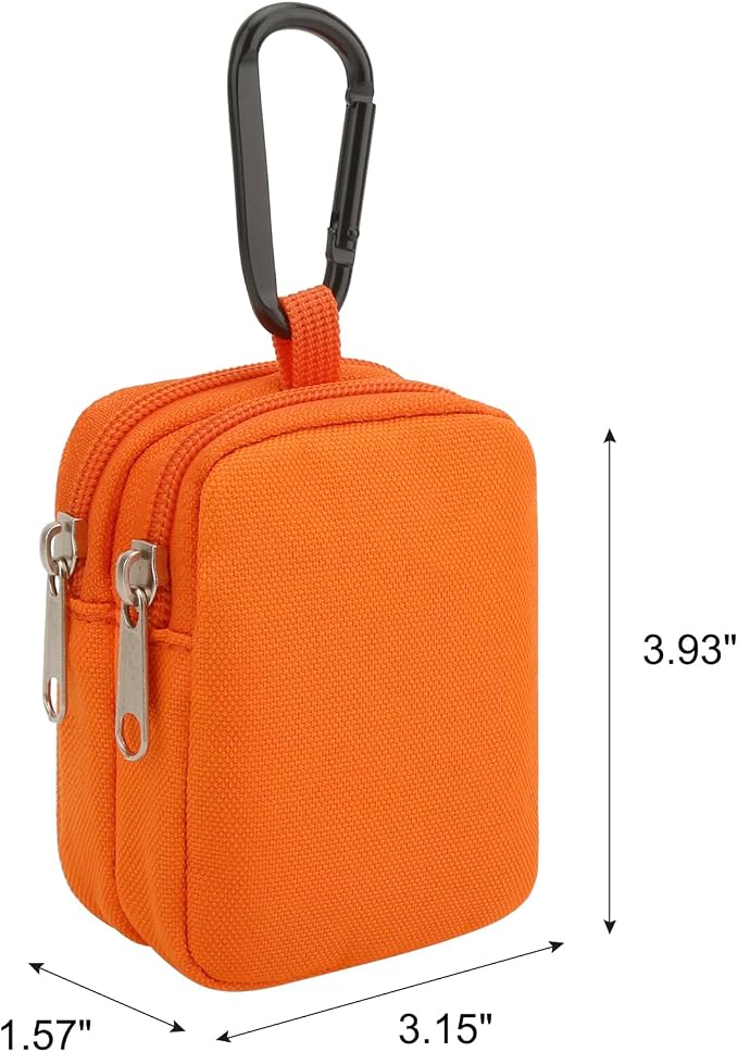 E-Tree Coin Purse with Carabiner Clip, Dual Layer Card Case Holder, Mini Pouch for AirPod Earphone Keychain USB Cable,Wallet, Small Accessories Organizer Bag for Women and Men (Orange)