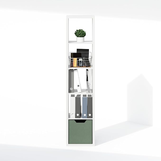Furinno Cubic Extra Thick 5-Cube Closet Organizers and Storage, White | 14.6 x 16 x 72 in, Open Shelf Closet Storage, Closet Organizer, for Wardrobe, Bedroom, Living Room