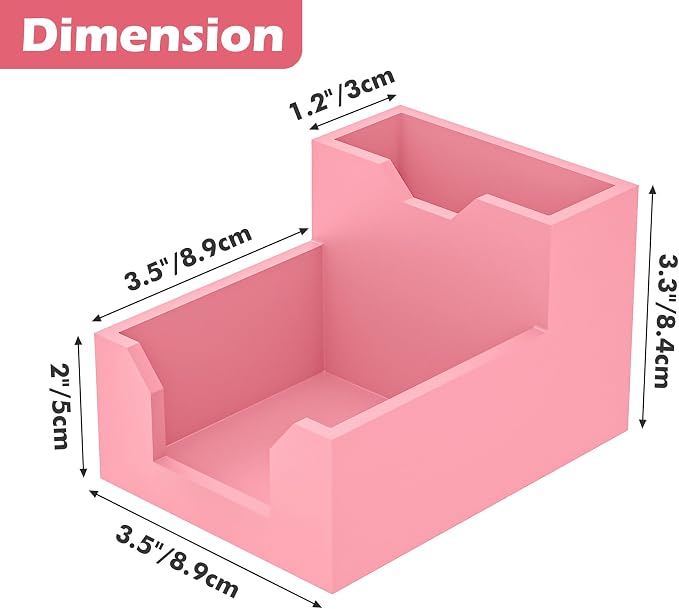 Pink Sticky Note Holder, Silicone Memo Holder with Pen or Card Slots, Sticky Note Dispenser, Fits 3x3 Inches Sticky Notes, Post It Note Dispenser for Office Desk Accessories