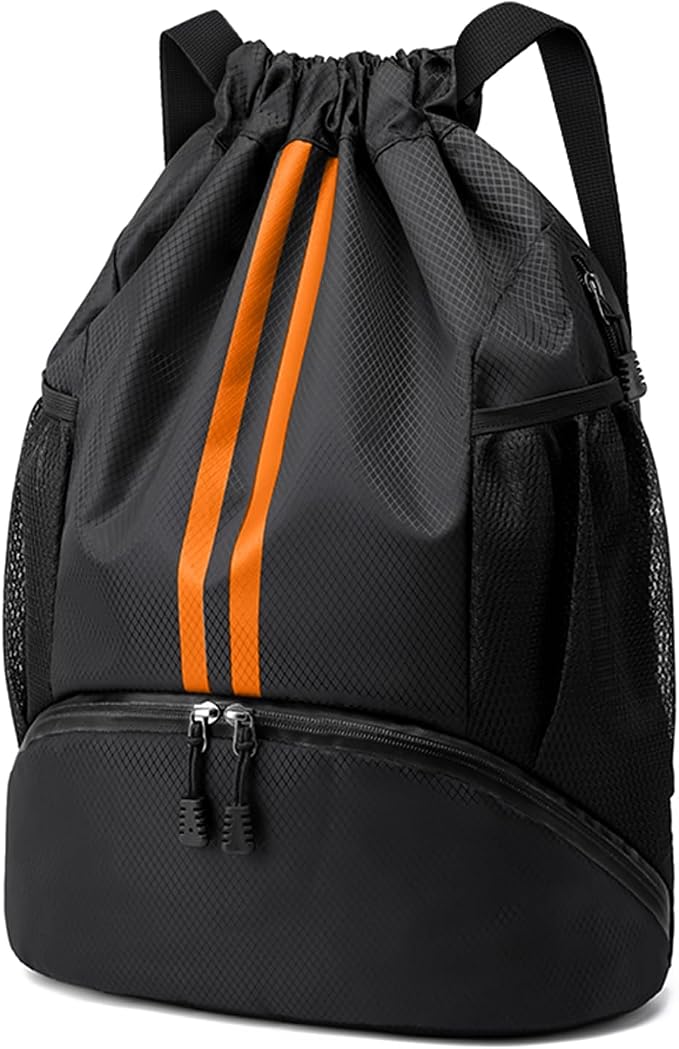 Hoedia Sports Drawstring Backpack - Swim Gym Bag for Women and Men | String Bag with Shoes Compartment and Wet Proof Pocket, Adjustable Wider Shoulder Strap, For Soccer, Basketabll, Volleyball