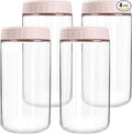 SHOWIN Overnight Oats Containers with Lids, 24oz Glass Jars with Lids 4 pcs, Pink, Wide Mouth Mason jars for Salad, Yogurt, Snacks, Meal Prep