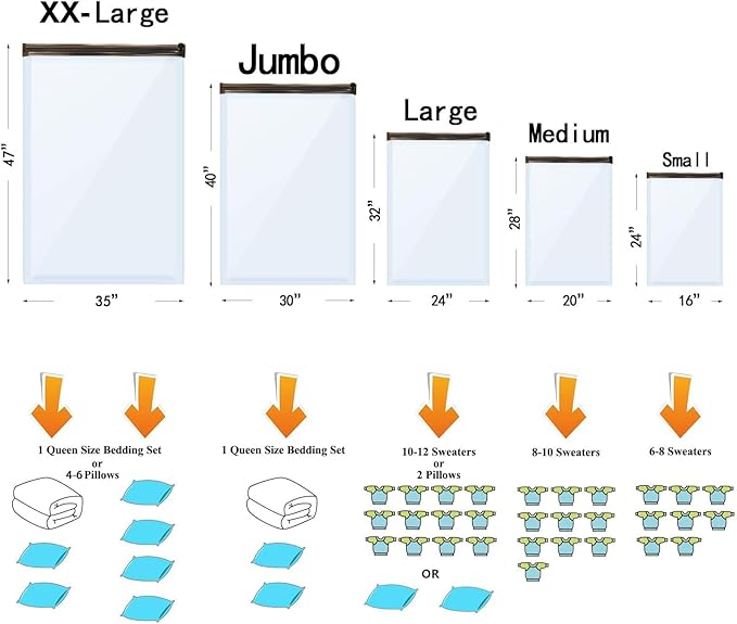 GONGSHI Vacuum Storage Bags, Space Saver Seal Bags For Clothing, Blankets, Comforters, Pillows, Clothes Storage,Travel Luggage.10 Jumbo