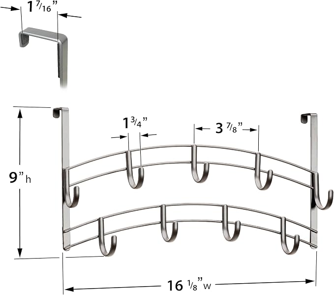 LYNK Professional® Home™ Over the Door Hooks - 9 Hook – Over the Door Coat Rack - Over the Door Hanger - Hanging Towels or Clothes - Bathroom, Bedroom, Laundry Room - Lifetime Ltd. Warranty, Platinum