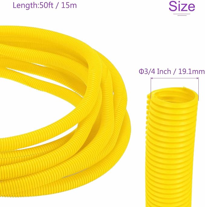 DMiotech 50ft Wire Loom Split Tubing 3/4 Inch(19.1mm) ID, Cord Protectors from Pet Flexible Conduit Cable Management for Office Home Garden, Yellow