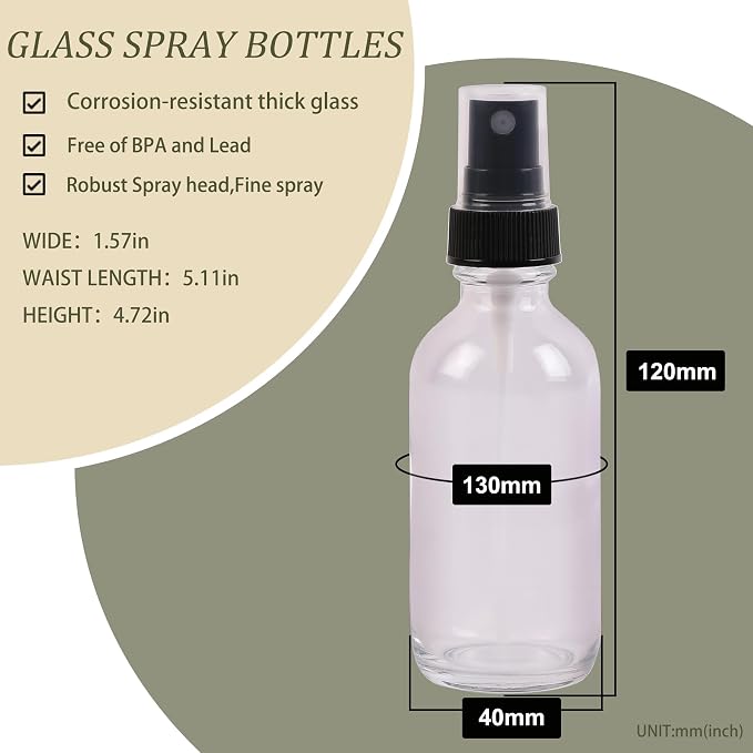 NOOEEISS Clear Glass Small Spray Bottles 2 oz 24 Packs,Fine Mist Sprayer Pretty Finish,Refillable Containers mini spray bottles for Cleaning Solutions and Skin Care (Clear 24Pack)