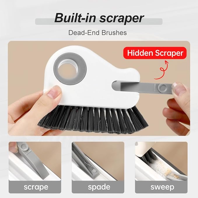 2 in 1 Groove Cleaning Brush Window Track Cleaning Tools, 2026 New Multipurpose Hard Bristle Crevice Cleaning Brush with Hidden Scraper for Sliding Door Track, Window Sill, Window Seal (Grey-1PC)