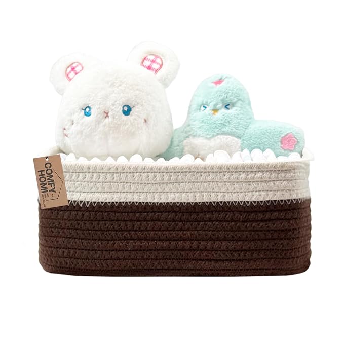 COMFY-HOMI 11.5"x7.5"x4.7" Storage Baskets for Organizing | Cotton Rope Woven Basket | Toy Storage Bin Box | Basket for Shelves, Closet Organizer Bin, Decorative Closet Shelf, 1 Pack