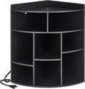 VECELO Corner Cube Shelf with USB Ports & Outlets, Modern Corner Toy Storage Rack with Adjustable Shlef, Wooden Display Bookshelf Bookcase for Living Room, Bedroom, Dining Room, Kitchen, Black