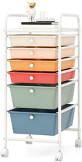 DREAMADE Rolling Cart With Storage Drawers, Utility Cart With Removable Plastic Drawers, Lockable Wheels for Classroom Organization, Art Supplies, Office, Scrapbook (6 Drawers, Macaron)
