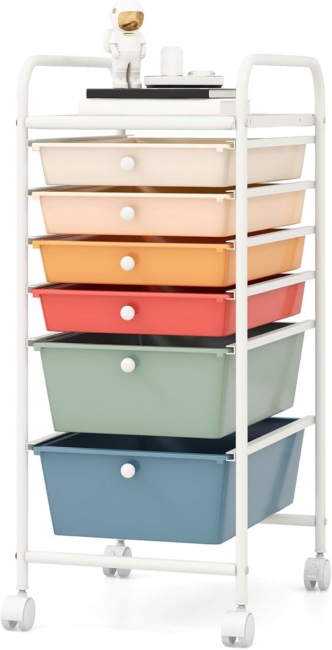 DREAMADE Rolling Cart With Storage Drawers, Utility Cart With Removable Plastic Drawers, Lockable Wheels for Classroom Organization, Art Supplies, Office, Scrapbook (6 Drawers, Macaron)
