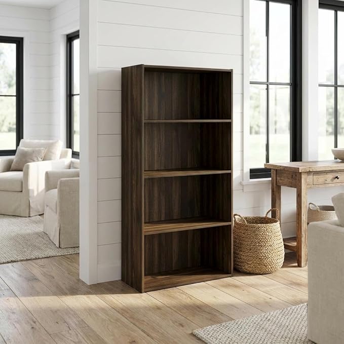 Furnifact Columbia Walnut Bookcase with Wooden Construction, Stylish Storage for Living Room or Office, Durable and Modern Design