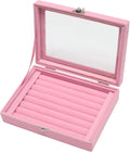 Small Velvet Jewelry Tray with Clear Lid, Lockable Ring Earring Holder Organizer Storage Box Case Jewelry Box Organizer for Rings Earrings Bracelets Brooches, 8 Rolls Pink