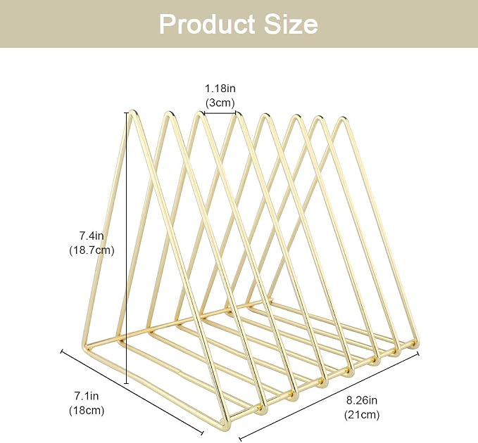 Urban Deco Triangle Desk Organizers Metal Wire Magazine Holder 7 Sections Decorative File Folder Organizer Vinyl Record Storage Office For Desk - Gold Magazine File Holder - Pack of 2