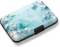 Credit Card Holder, Mini RFID Small Aluminum Card Wallet Business Card Case | Blocking Slim Metal RFID Blocking Front Pocket Wallet Hard Case Durable CC Holder for Women Girls, Green Teal Butterfly