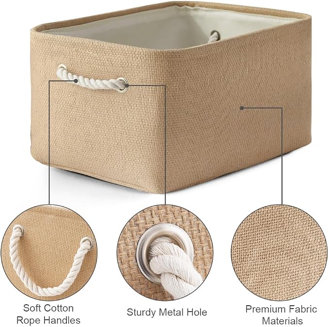 TheWarmHome Organization and Storage Bin for Shelves - Large 3 Pack 16x12x8 inch Storage Basket for Organizing, Canves Storage Cubes for Organizer Toy Closet Cloth Gift (Beige)