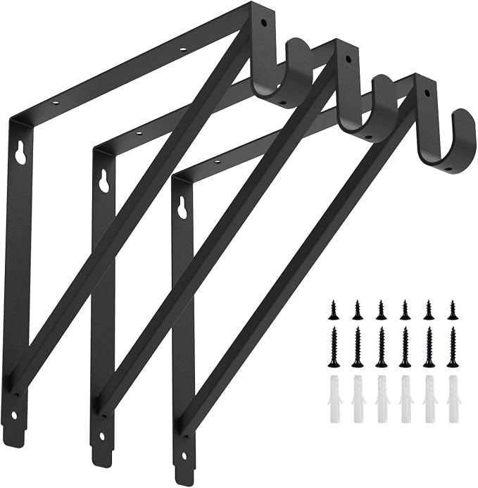 Heavy Duty Closet Rod & Shelf Brackets Clothes Hanger Pole Support Bracket Black 3 Pack