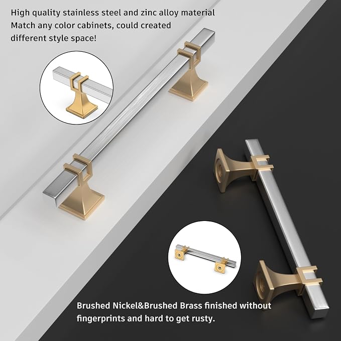 25 Pack 3 Inch Cabinet Pulls Brushed Nickel and Gold Cabinet Handles, Silver and Gold Dresser Drawer Pulls Brushed Nickel Kitchen Hardware