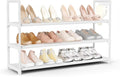 VILICK Shoe Rack for Closet Shoe Organizer Space Saver Storage for 12-15 Pair Shoe Shelf with Hook Free Standing 3 Tier Shoe Rack Organizer for Entryway, Small Spaces, White