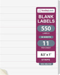 NextDayLabels 8.5x1 Inch Strip Stickers White Blank Labels for Laser Inkjet Printer - 11 Per Sheet Self-Adhesive Unique Size Label Made in USA - 550 Labels