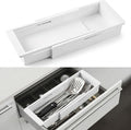LemonRoad 1 Pcs Sliding Drawer Organizer 12.4-17.7 Inch Bin Bamboo Drawer Expandable Bins Utensil Organizer for Kitchen Spoons Forks Knives (White)