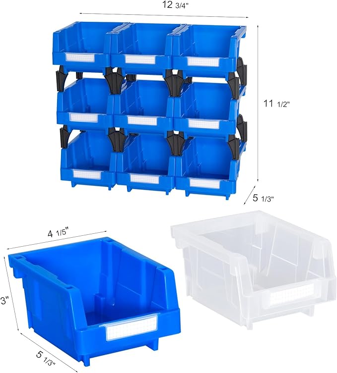 Small Plastic Stackable Hanging Storage Bins,5-1/3"X4-1/5 X3,Blue, 9 pack,