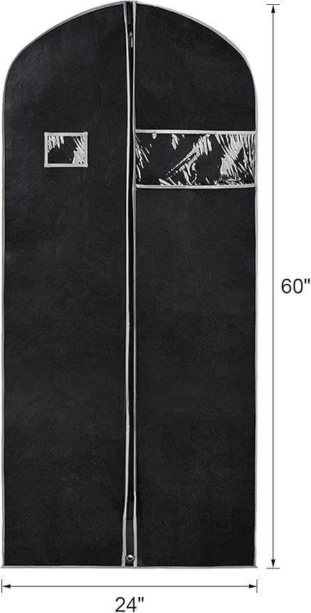 Syeeiex 60'' Dress Bags for Gowns, Set of 8 Garment Bags for Hanging Clothes, Dress Garment Bag, Dustproof and Keep Closet Tidy,Perfect for Suits,Evening Dresses,Fur Coat,Long Dress Gown(Black&Grey)