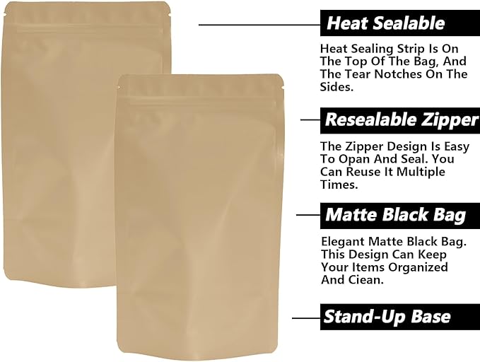 100PCS Smell Proof Resealable Pouch Bags,ULIFESTAR Aluminum Foil Flat Food Storage Bag,Sealable Pcsaging Zipper Pouches with Tear Notches for Pcsaging Lipgloss,Jewelry,etc(12*20cm/4.72*7.87",Gold)