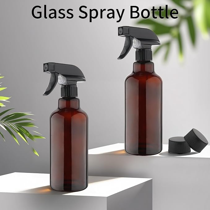 Cosywell Glass Spray Bottles 16.9oz/500ml 2 Pack Brown Empty Spray Bottle | Mist/Stream Heavy Duty, Water Spraying Bottle, for Cleaning, Cooking Solutions, Hair Care, Including a funnel and two lid