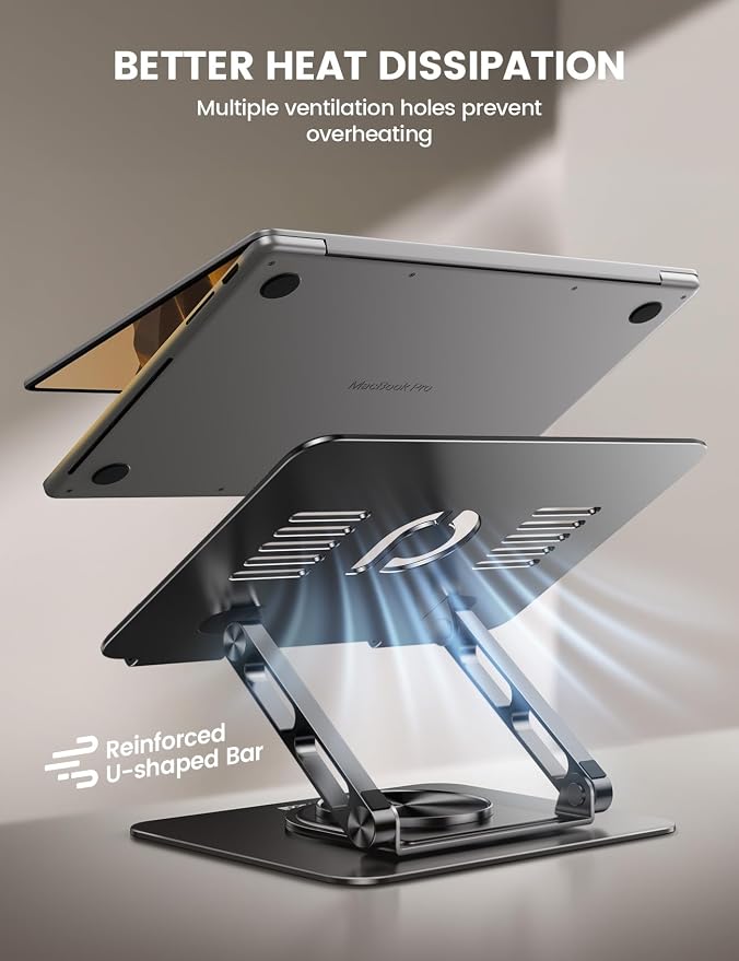 Lamicall Adjustable Laptop Stand for Desk - 360° Rotating Base Ergonomic Computer Stand, Aluminum Laptop Riser Foldable Portable for Office Home fits MacBook Neo Air Pro, Dell, HP (10-17.3'') - Black