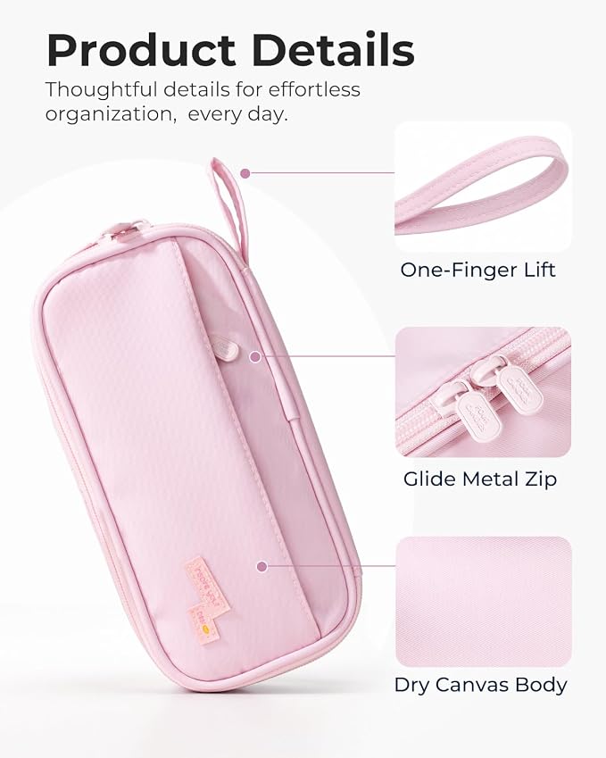 Four Candies Large Pencil Case, 5 Compartments Pen Organizer, Big Capacity Canvas Pencil Pouch Bag for School Supplies, Portable Stationery Holder for Teen Girls, Women (Pink)