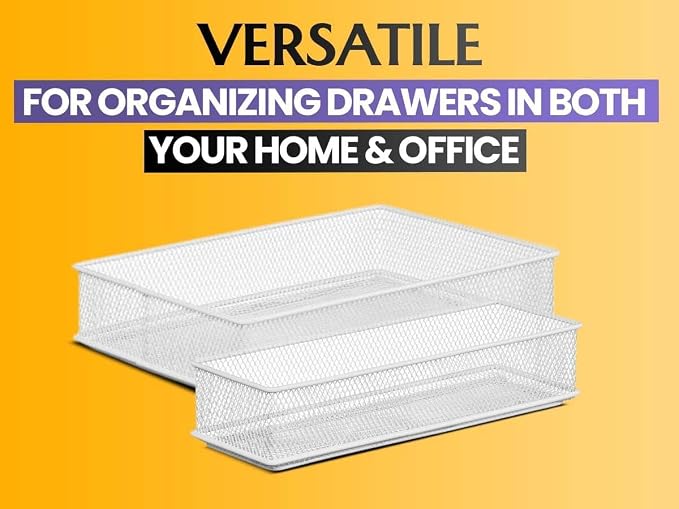 YBM HOME Silver Mesh Drawer Cabinet and or Shelf Organizer Bins, School Supply Holder Office Desktop Organizer Basket (2, 3x9x2 Inch)